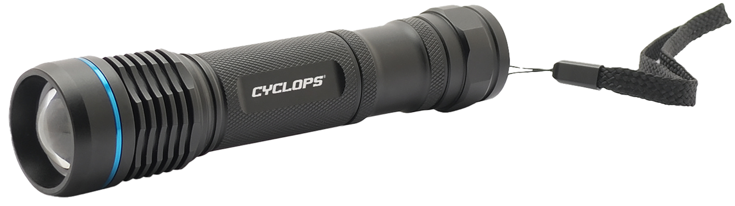 Cyclops Steropes 700 Rechargeable Flashlight, Twist Focus, 400-700 Lumens, Black Anodized