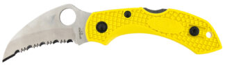 Spyderco Dragonfly 2 Salt Hawkbill 2.30 in Serrated Knife, Yellow FRN Handle (H2 Steel)