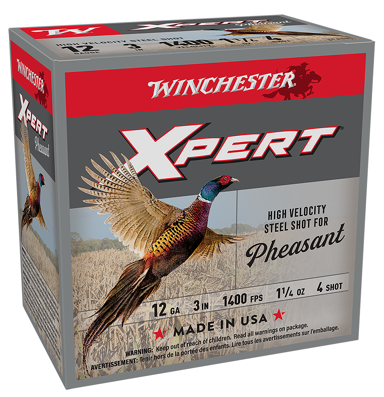 Winchester Xpert Pheasant 12 Gauge 3 in #4 Lead-Free High Velocity, 25 Rounds Per Box