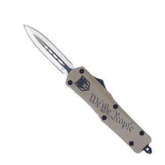 CobraTec Knives MWTPFS3DAGNS We The People Medium 3" OTF Dagger Plain D2 Steel Blade/Tan w/"We The People" Features Glass Breaker Includes Pocket Clip