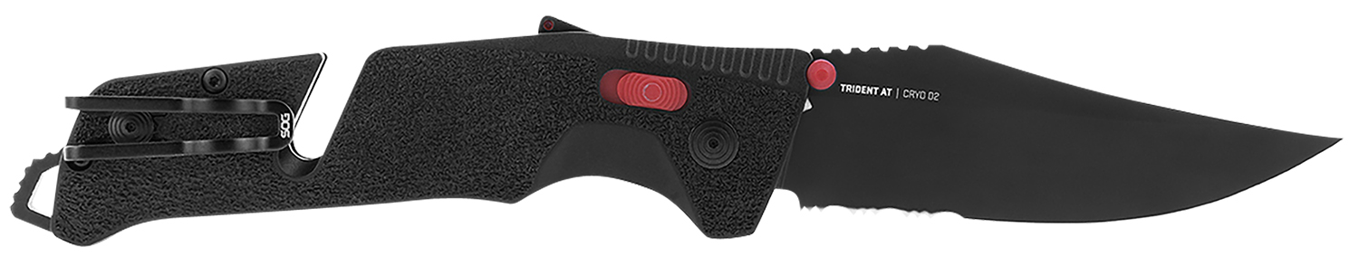 SOG Trident AT Assisted Folding Knife 3.70 in Cryo D2 Serrated Blade Black/Red