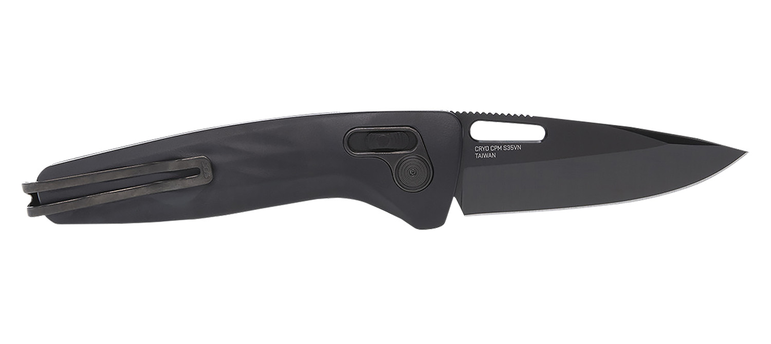 SOG One-Zero XR 3.10in Folding Knife, Plain Black Chrome, Cryo CPM S35VN Steel, Black Aluminum Handle