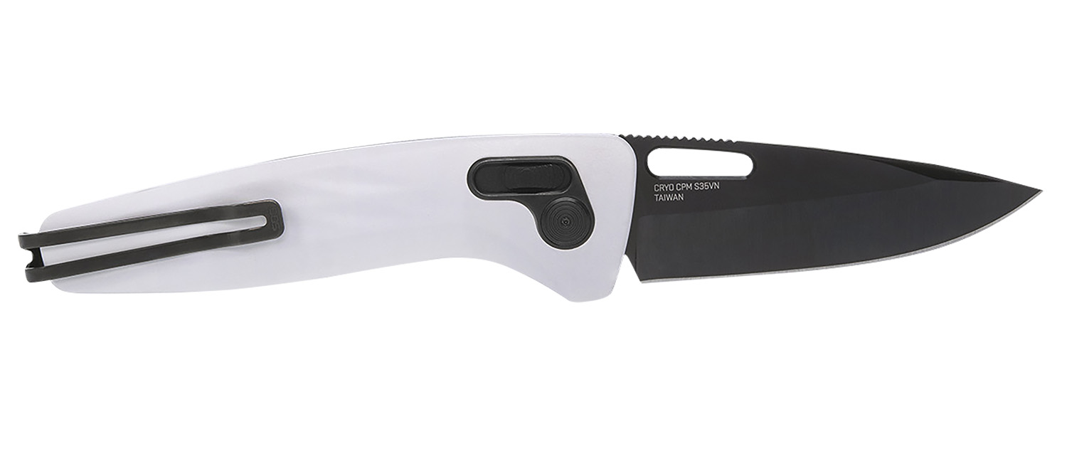 SOG One-Zero XR 3.10" Folding Knife, Black Chrome Blade with White Sculpted Aluminum Handle