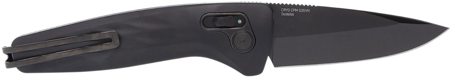 SOG One-Zero Auto Automatic Folding Knife 3.10" CPM S35VN SS Plain Blade, Black Aluminum Handle