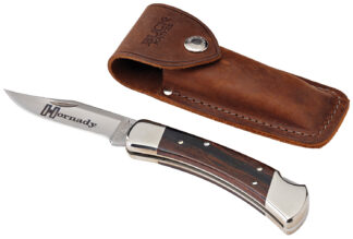 Hornady 110 Folding Hunter Knife Plain Blade 420HC Stainless Steel Brown Macassar Ebony Dymondwood