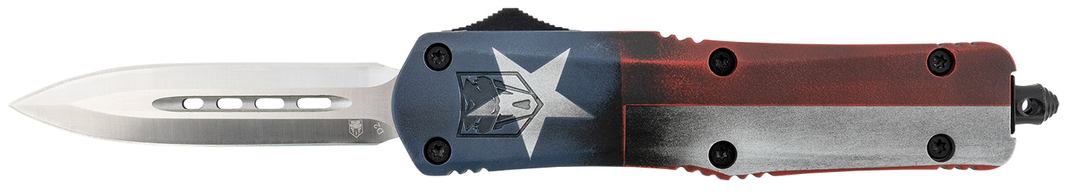 Cobratec Knives FS-3 Texas Flag Medium OTF Dagger 3 in D2 Steel Blade, Cerakoted Aluminum Handle
