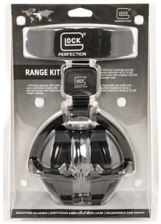 Glock AP60220 Range Kit 25 dB Padded Headband Adjustable Ear Muff, Clear Poly-Carbonate Shooter/Safety Glasses, 32 dB Foam Ear Plugs, Includes Cloth Pouch & Ear Plug Case