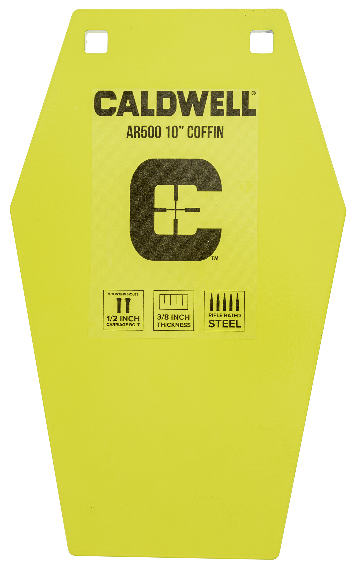 Caldwell 1116693 10 in Coffin AR500 Steel Hanging Target, Yellow Powder Coat