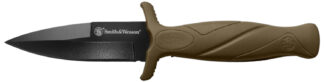 SW Knives H.R.T. Flase Edge Boot Knife 2.75 in Blade, 9.35 in Overall, FDE Rubber Handle