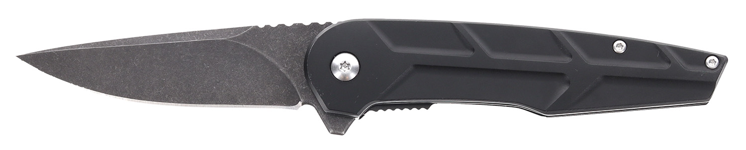Schrade Reckon 3.25 in D2 Steel Folding Knife, Dark Stonewash Blade, 4.40 in Black Aluminum Handle