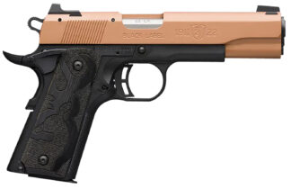Browning 051895490 1911 Black Label Full Size Frame 22 LR 10+1, 4.25" Matte Stainless Steel Barrel, Copper Cerakote Serrated Slide, Matte Black Polymer Frame w/Beavertail, Black Laminate Wood Grip