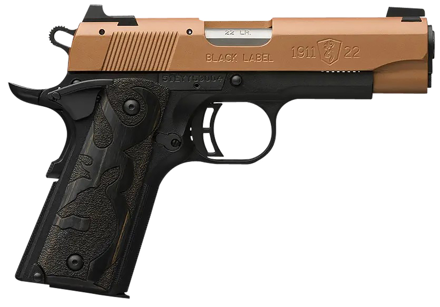 Browning 1911 Black Label 1911-22 22 LR, 3.63 in, 10+1, Copper Cerakote Serrated Slide
