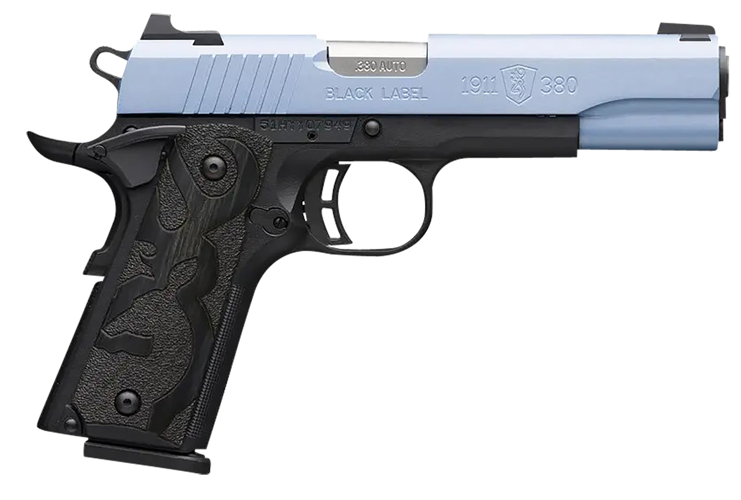Browning 1911-380 Black Label Semi-Auto .380 ACP, 4.25 in, 8+1, Matte Stainless Barrel, Polar Blue