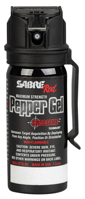 Sabre Crossfire Pepper Gel MK3CFTGBC, 18ft Range, 18 Bursts, Black, Belt Clip