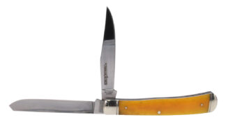 Cold Steel CSFLTRPRY Trapper  3" Folding Clip/Spey Plain 8Cr13MoV SS Blade/Yellow w/Polished Bolsters Bone Handle