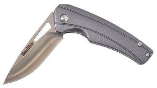 Smiths Products Istana 2.75in Drop Point Folding Knife, 400 SS Blade, Gray Anodized Aluminum Handle