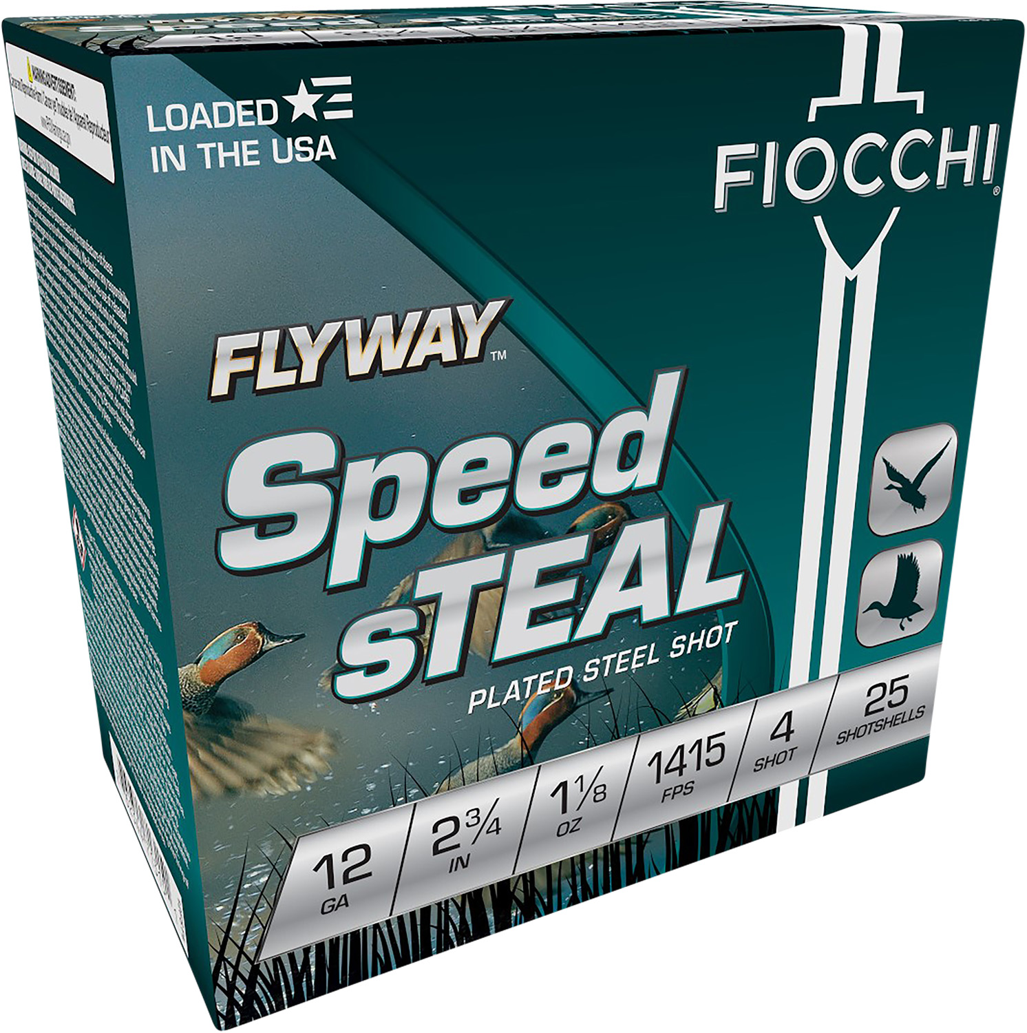 Fiocchi Flyway Speed Steel 12 Gauge 2.75 in #4 Shot, 1 1/8 oz, 25 Rounds Per Box
