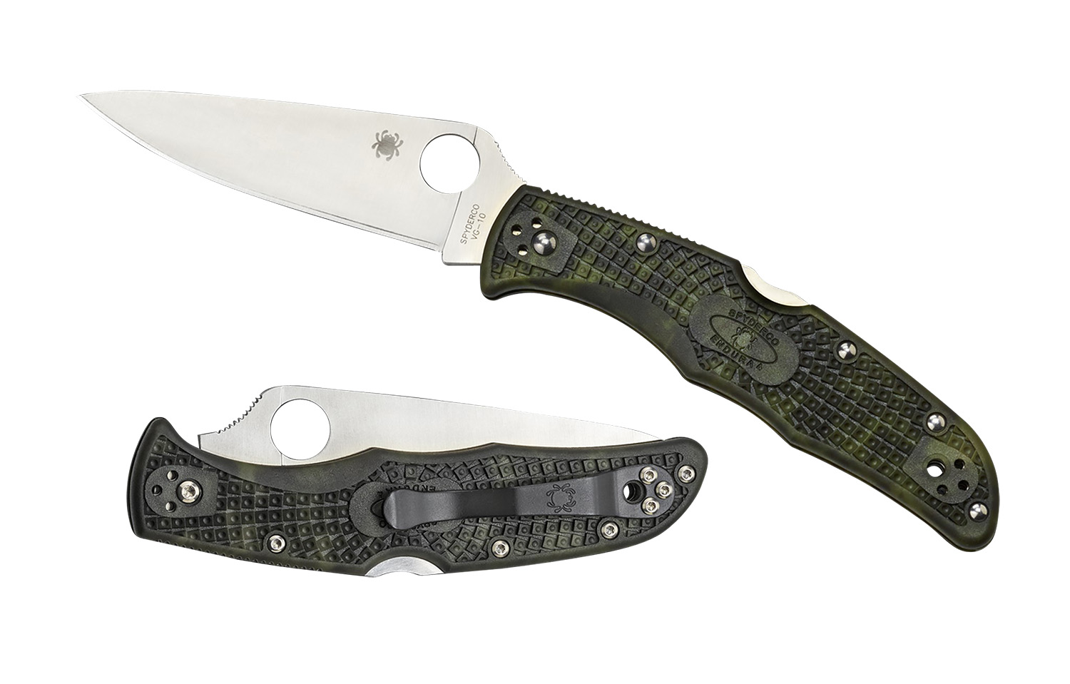 Spyderco C10ZFPGR Endura 4 Lightweight 3.80 in Folding Knife, Plain Satin VG-10 SS, Green FRN