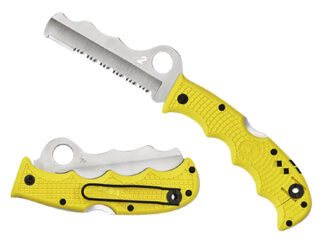 Spyderco Assist Salt Lightweight 3.68" H-2 Steel Part Serrated Yellow FRN Handle
