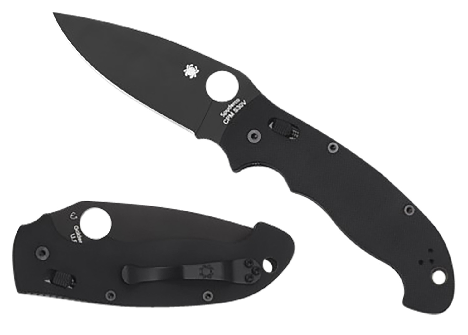 Spyderco C95GPBBK2 Manix 2 XL 3.85" Folding Plain Black DLC CPM S30V SS Blade/Black Textured G10 Handle Includes Pocket Clip