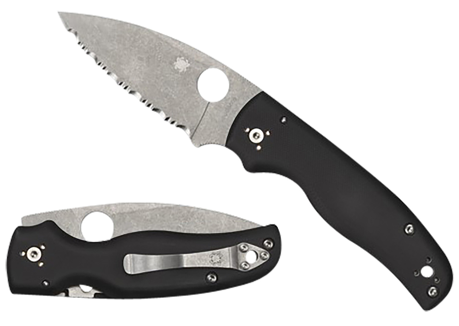 Spyderco C229GS Shaman 3.58" Folding Serrated Stonewashed CPM S30V SS Blade/ Black Textured G10 Handle Includes Pocket Clip