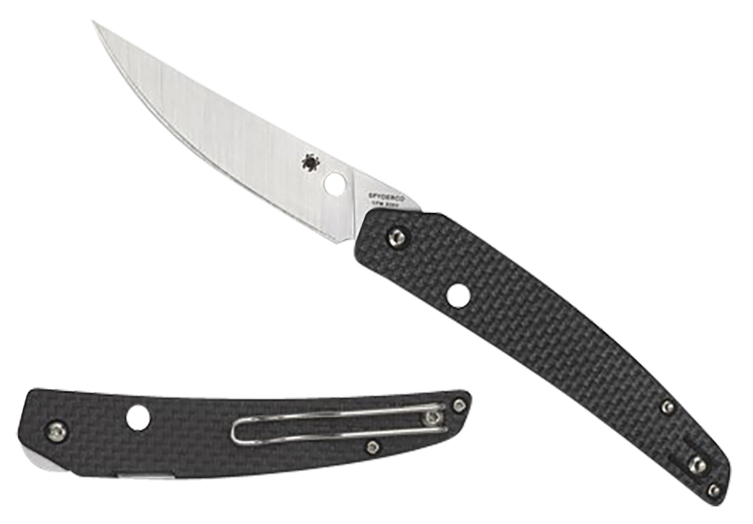 Spyderco Ikuchi C242CFP 3.26 in Folding Plain CPM S30V Satin Blade, Black Carbon Fiber/G-10