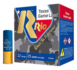 Rio Ammunition Texas Game Load High Velocity 12 Gauge 2.75 in High Brass #8 Shot, 25 Rounds