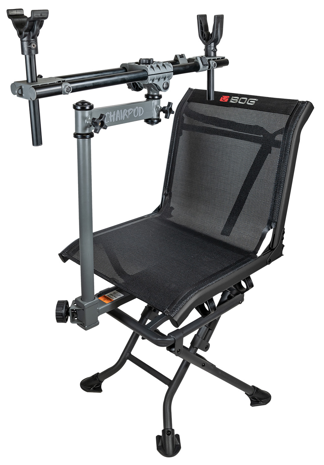 AOB ChairPod Hunting Rest Chair with Rotating Gun Mount, 4 Legs, Black, Aluminum Frame