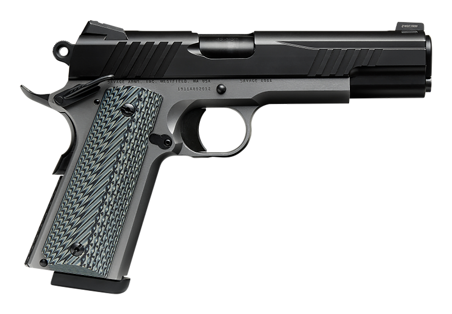 Savage Arms 67206 1911 Government 9mm Luger 10+1 5" Black Stainless Steel Barrel, Black Nitride Serrated Stainless Steel Slide, Stainless Steel Frame w/Beavertail, Black/Gray VZ Grip