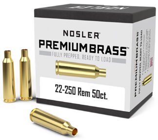 NOSLER 10065 Custom Brass .22-250 Rem Unprimed Rifle Cases, 50/Box