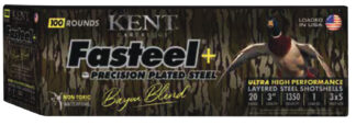 Kent Cartridge CC203FSP283X5 Fasteel + Precision Steel Sports South Exclusive 20 Gauge 3" 1 oz 3x5 Shot 100 Per Box/2 Cs