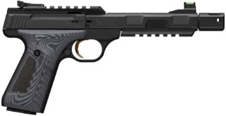 Browning 051598490 Buck Mark Contour Pro 22 LR 10+1 4.40" Black Threaded w/Compensator Barrel, Matte Black Picatinny Rail Receiver, Matte Black Aluminum Frame w/Picatinny Rail, Black/Gray G10 Grip