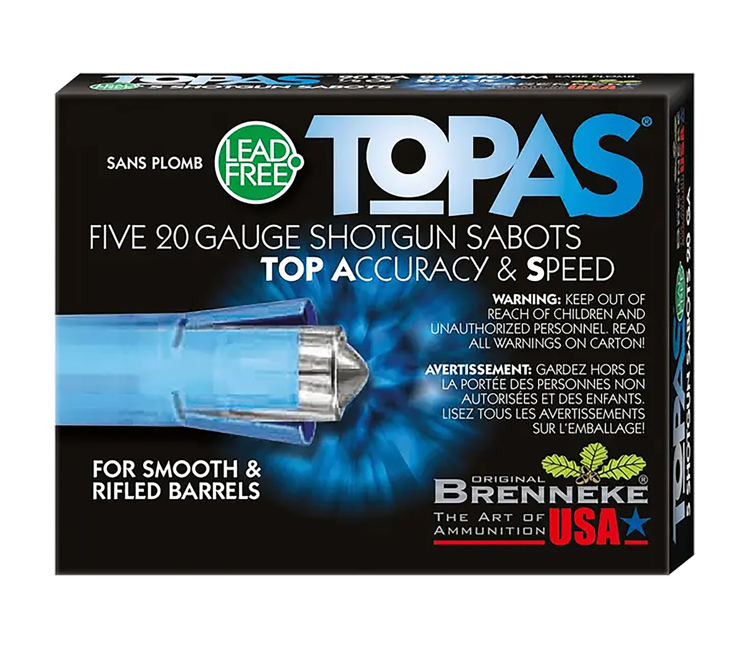 Brenneke TOPAS 20 Gauge 2.75 in Sabot Slug, 1/2 oz, 5 Rounds