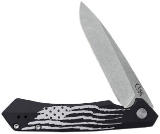 Case Kinzua Folding Spear Point Knife, S35VN Stonewashed Blade, Black Anodized Aluminum Handle