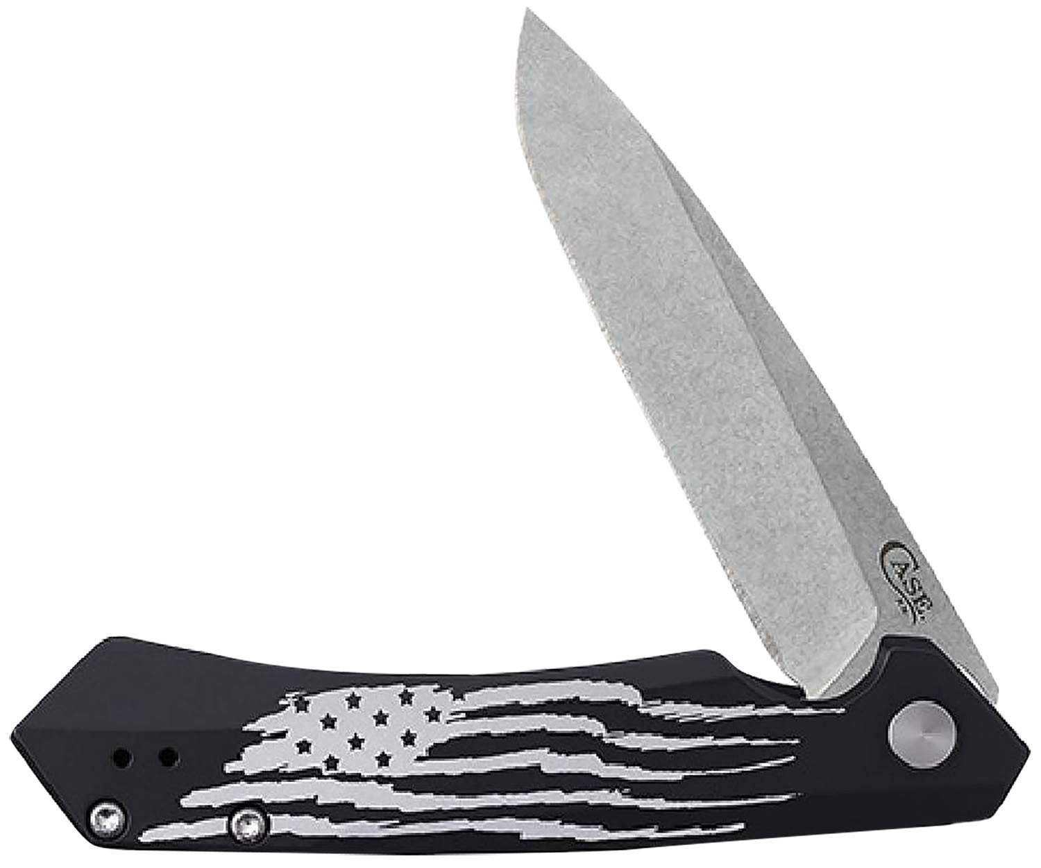 Case Kinzua Folding Spear Point Knife, S35VN Stonewashed Blade, Black Anodized Aluminum Handle