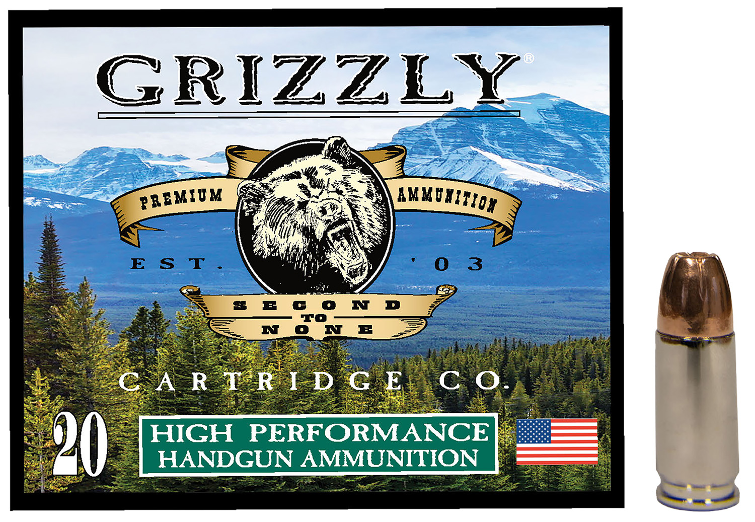 Grizzly Ammo 9mm Luger 115 Grain JHP 20 Rounds