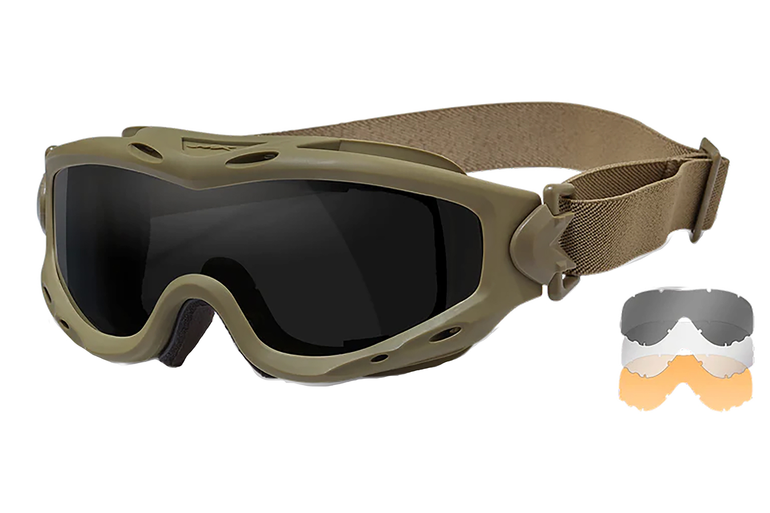 Wiley X SPEAR SP293T Goggles, Smoke Gray/Clear/Light Rust Lens, Tan Frame