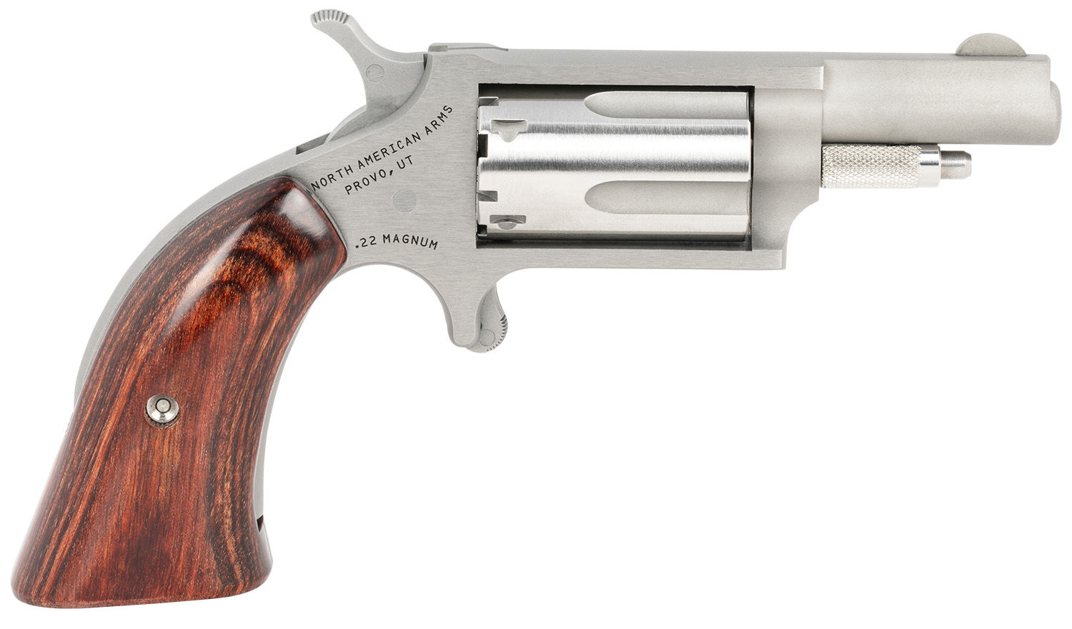 North American Arms .22 WMR 5-Shot Mini-Revolver Single Action 1.63 in Stainless with Wood Boot Grip