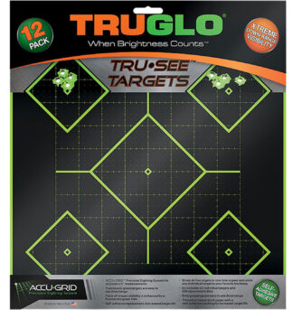 Truglo Tru-See 5 Diamond Target Self-Adhesive Heavy Paper 12x12 Black/Green 12-Pack