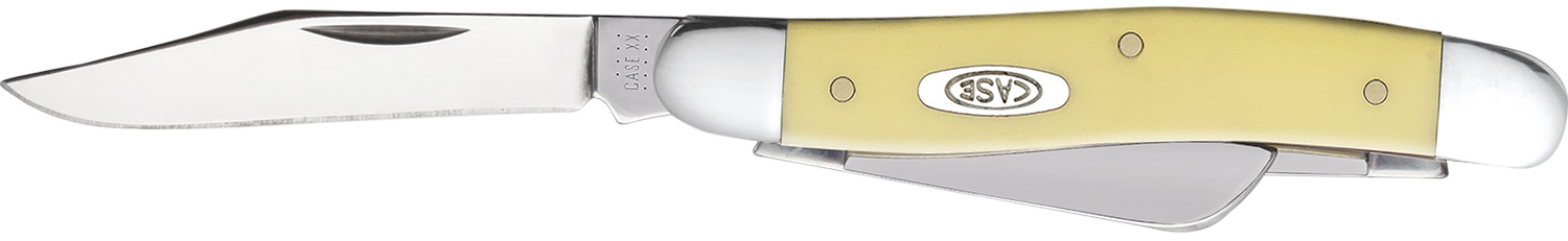 CASE 00035 Stockman Medium Folding Clip/Sheepsfoot/Spey Knife, Chrome Vanadium Steel, Yellow Synthetic
