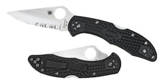 Spyderco C11SBK Delica 4 2.88" Serrated Drop Point Folding Knife, VG-10 SS Blade, Black Textured FRN