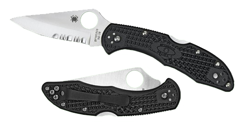 Spyderco C11SBK Delica 4 2.88" Serrated Drop Point Folding Knife, VG-10 SS Blade, Black Textured FRN