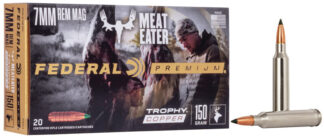 Federal Premium 7mm Remington Magnum 150 gr Trophy Copper Ammo, 20 Rounds, Nickel-Plated Brass