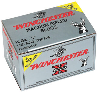 Winchester Super-X 12 Gauge 3in 1 oz Foster Rifled Slug Hollow Point, 15 Rounds Per Box