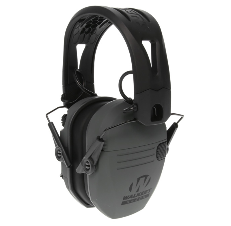 Walkers Razor Tacti-Grip Electronic Earmuff, Over the Head, Battleship Grey