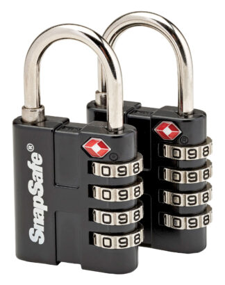 SnapSafe TSA Padlock 4-Digit Combination Lock, Resettable Metal (2-Pack)