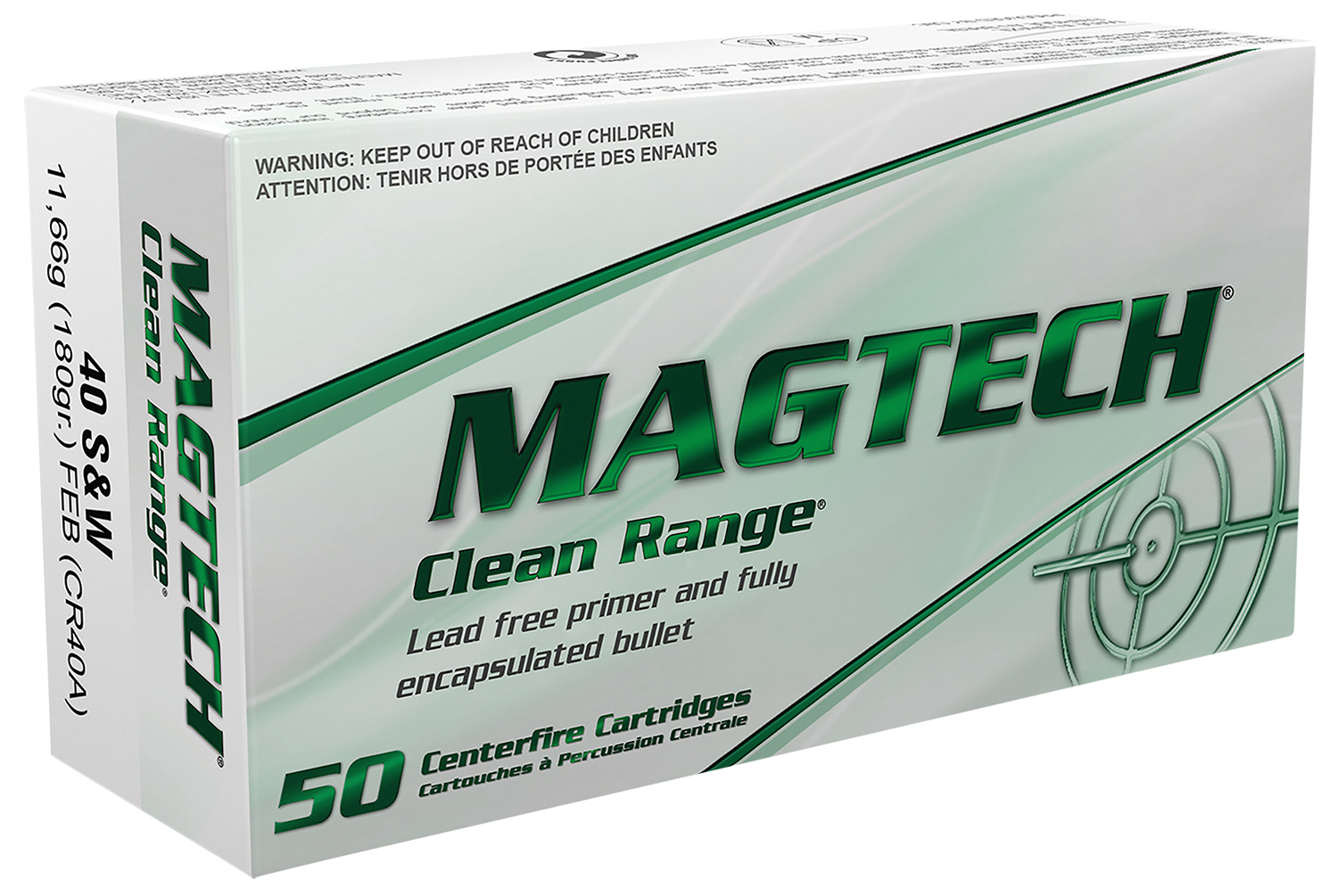 Magtech CR40A Clean Range .40 S&W 180 gr Fully Encapsulated, 50 Rounds Per Box