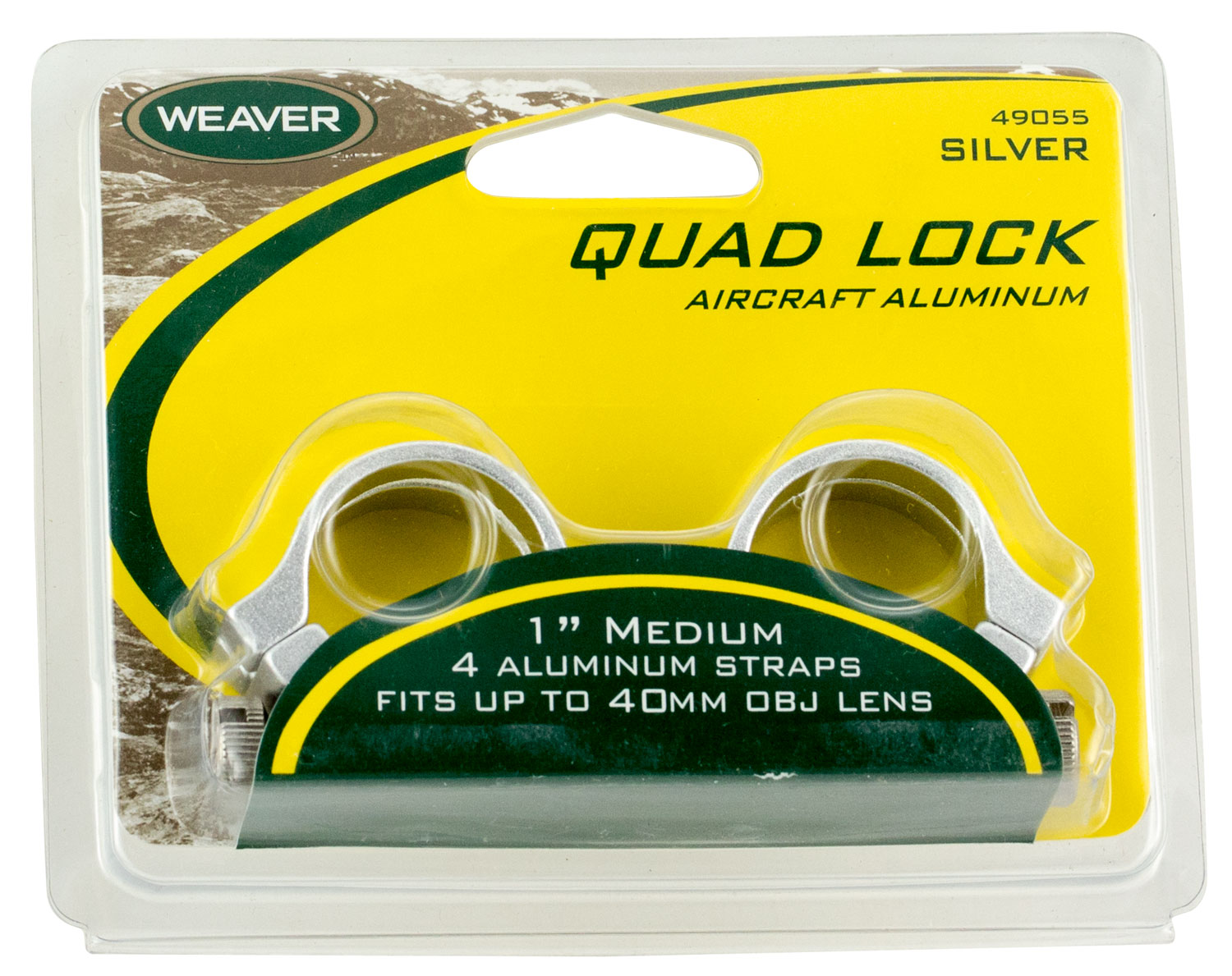 Weaver Quad Lock Quick Detach Ring Set, 1 in Medium, Weaver Mount, Silver Aircraft Aluminum