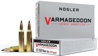 Nosler Varmageddon .22-250 Remington 55gr Flat Base Tipped Ammo, 20 Rounds