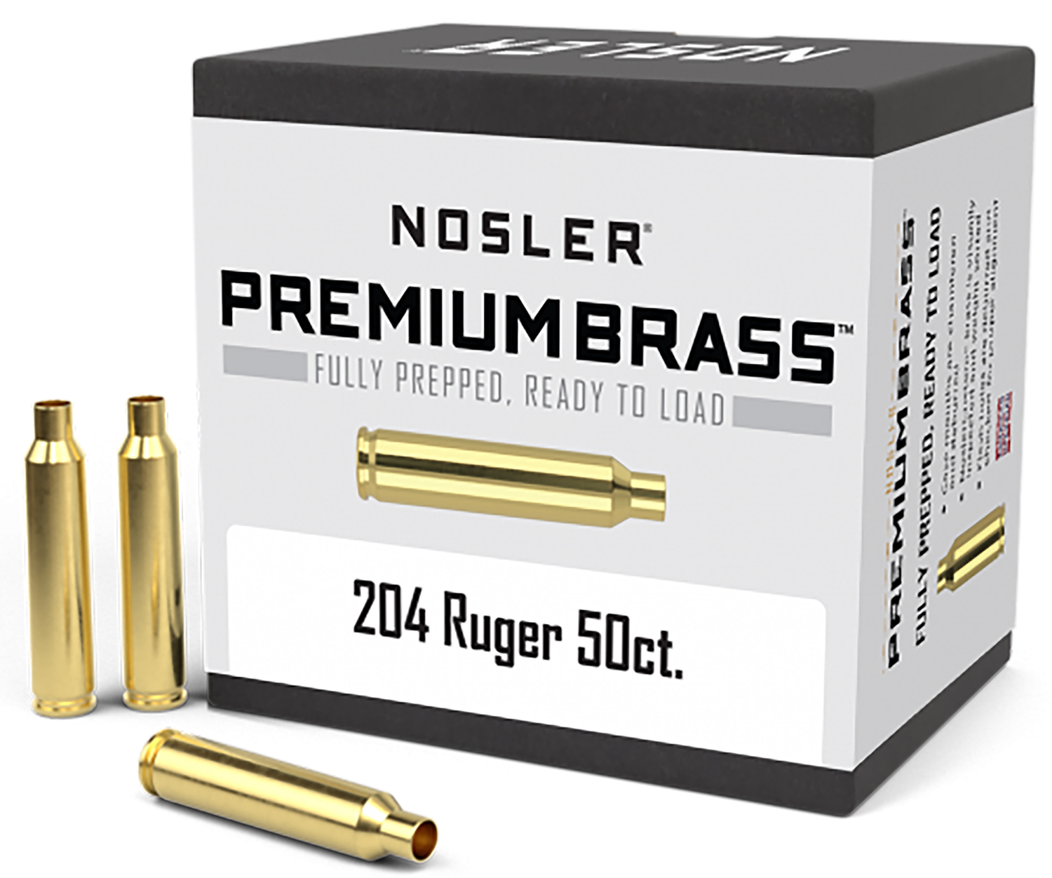 Nosler 204 Ruger Premium Brass Unprimed Rifle Cases, 50/Box